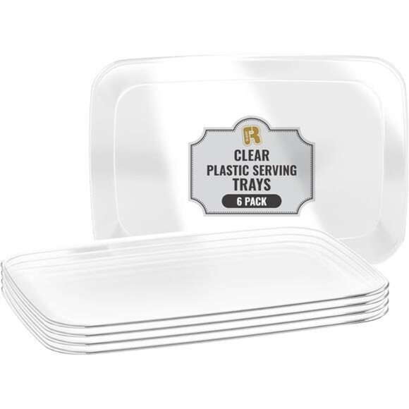 Clear Plastic Serving Trays 6 Pack Heavy Duty Rectangular Party Food Platters - Picture 1 of 6